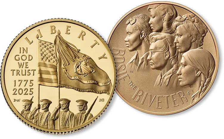 Collection of commemorative coins featuring American designs