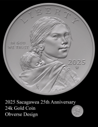 2025 Sacagawea Gold Obverse -- Sacagawea 25th Anniversary 24k Gold Coin