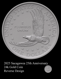 2025 Sacagawea Gold Reverse -- Sacagawea 25th Anniversary 24k Gold Coin