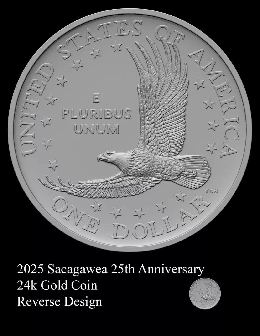2025 Sacagawea Gold Reverse -- Sacagawea 25th Anniversary 24k Gold Coin