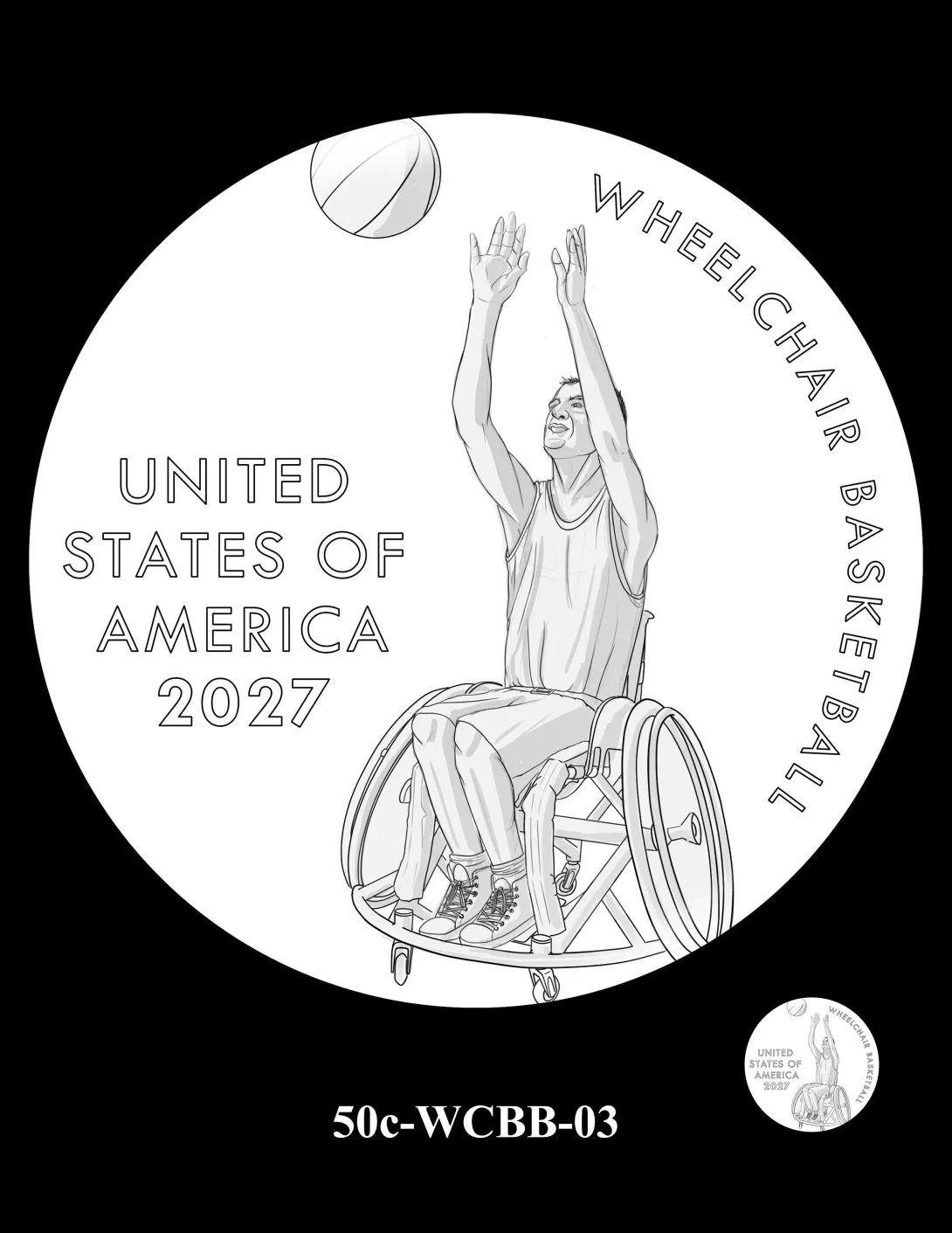 50c-WCBB-03 -- 2027 Paralympic Sports Half Dollar - Wheelchair Basketball