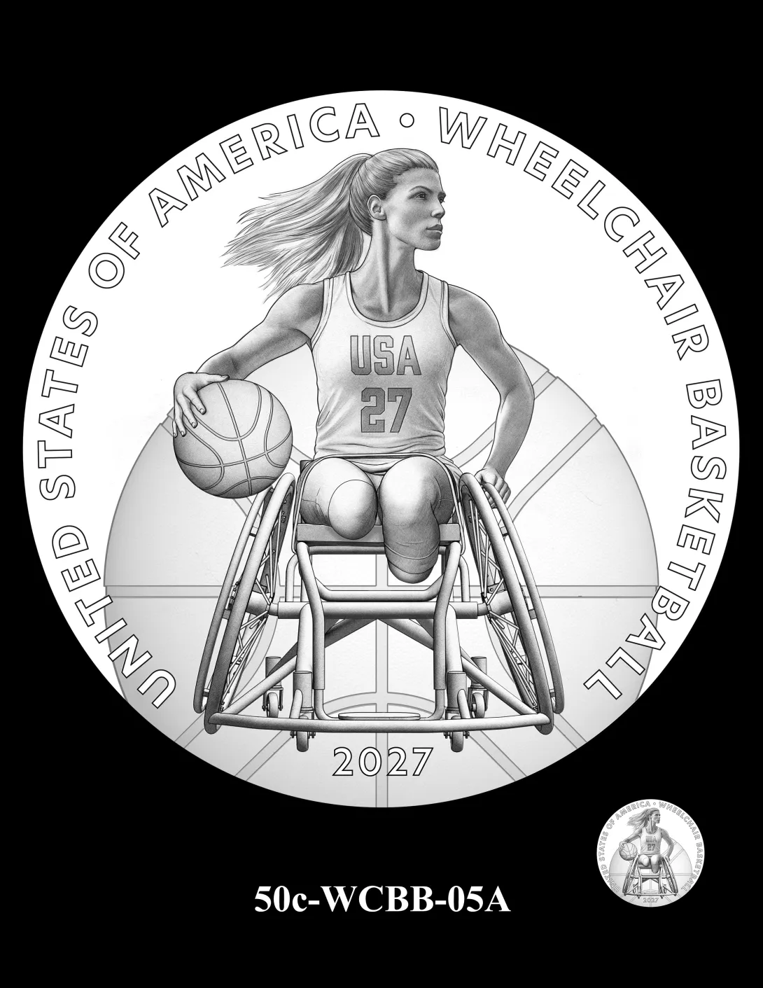 50c-WCBB-05A -- 2027 Paralympic Sports Half Dollar - Wheelchair Basketball