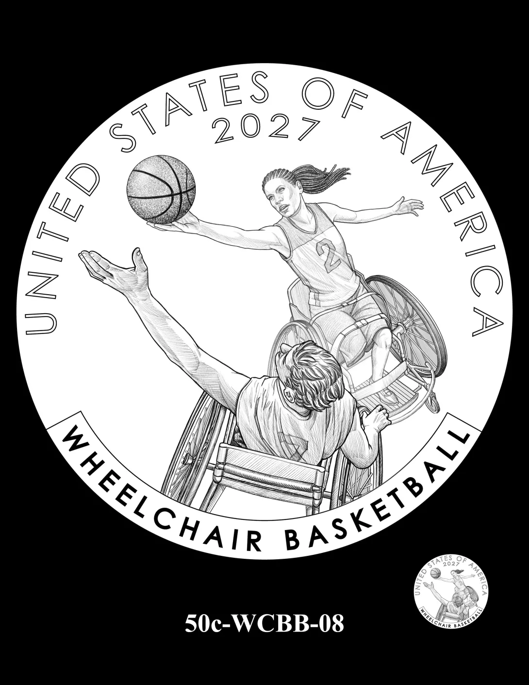50c-WCBB-08 -- 2027 Paralympic Sports Half Dollar - Wheelchair Basketball