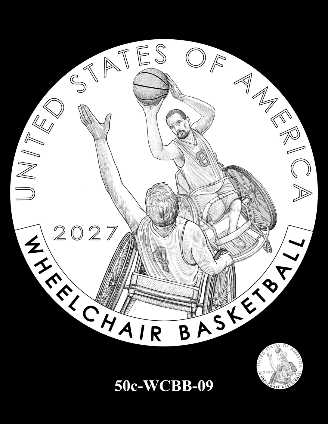 50c-WCBB-09 -- 2027 Paralympic Sports Half Dollar - Wheelchair Basketball